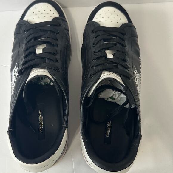 DG Dolce & Gabbana Roma Low Top Sneakers size US 11 Black Leather Milano Crown - Picture 4 of 9